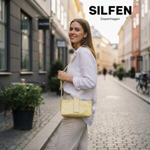 SILFEN Patent Shoulder Bag | Scandinavian Design | Butter Yellow Vegan Leather